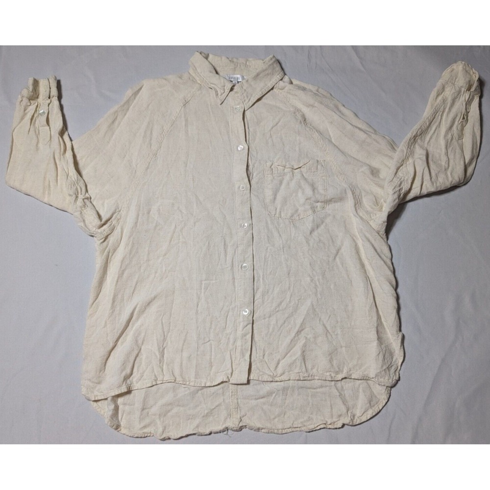 FUN 2 FUN Women Small Beige Rayon Linen Blend Button-Up Shirt - Picture 9 of 16
